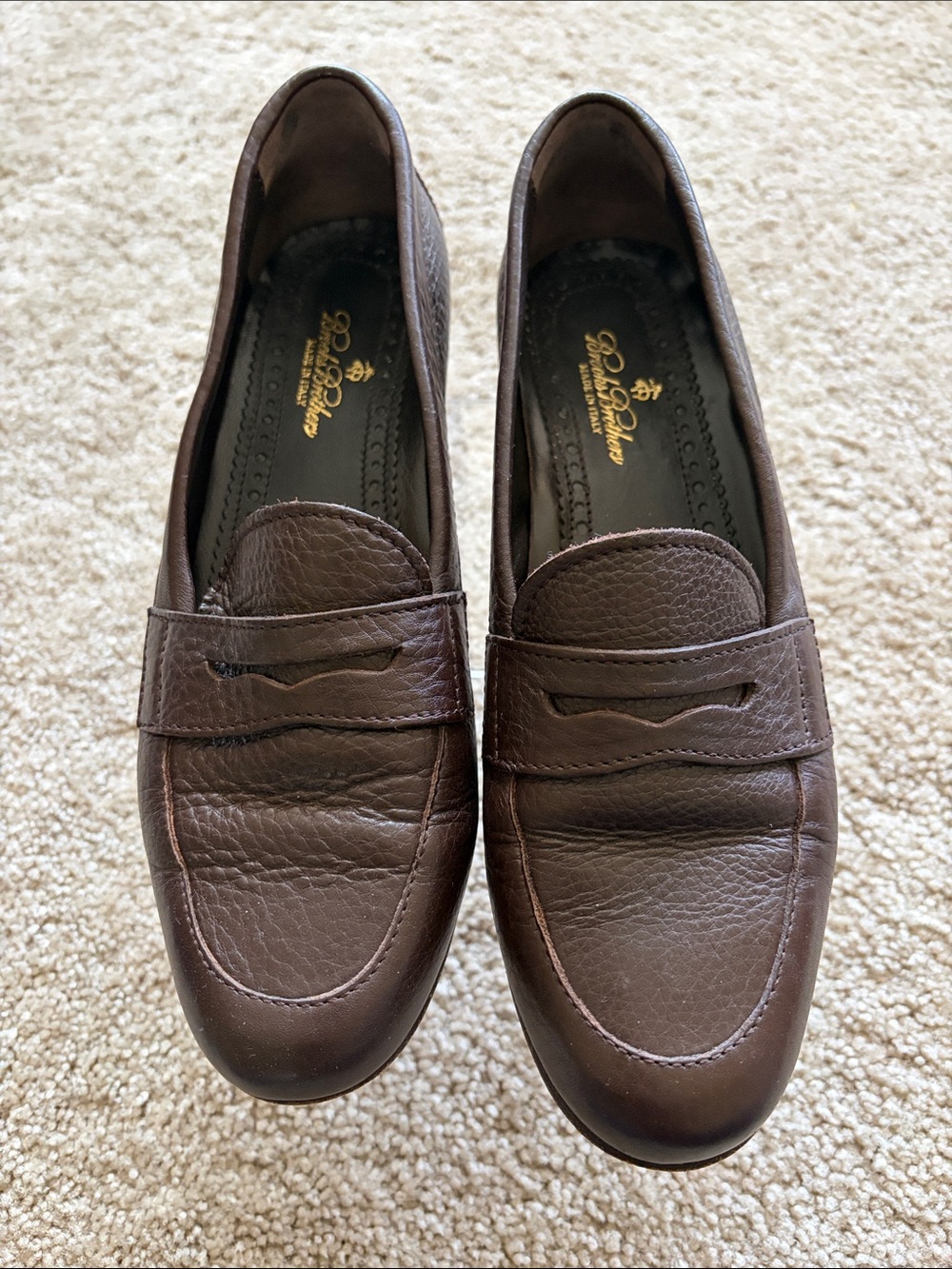 Brooks Brothers Dark Brown Pebbled Leather Slip-on Penny Loafers Size 7